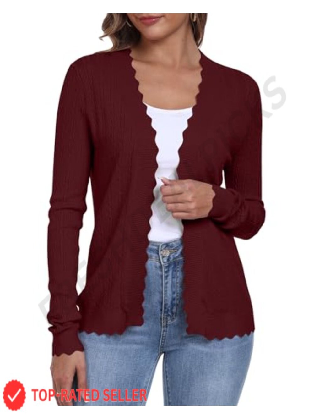 Women's Open Front Crochet Knit Cardigan Long Sleeve Lightweight Sweater